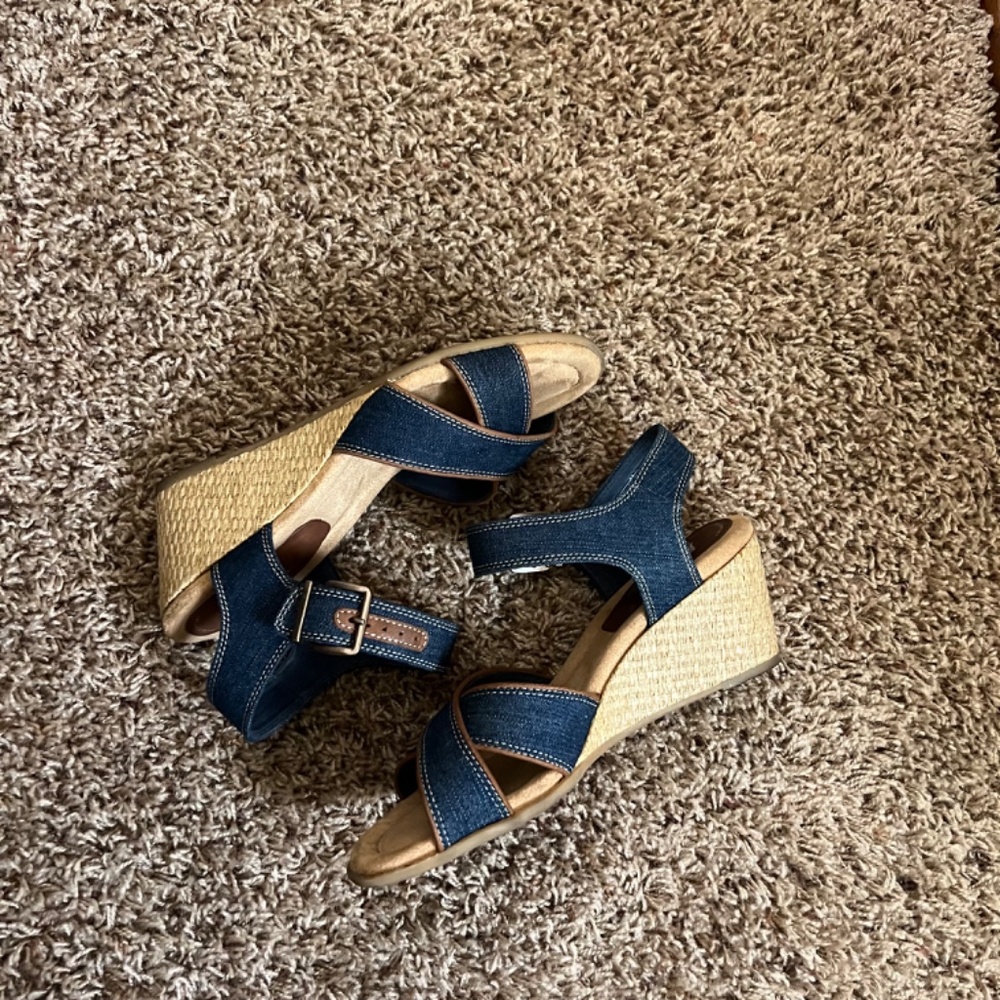 Clark: Denim Wedge Sandals with Ankle Strap – Size 7 - Picture 5 of 8